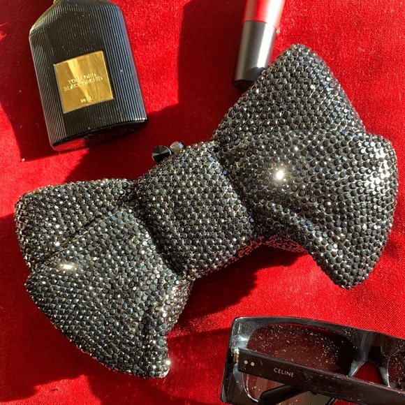 New Black Rhinestone Bow Minaudiére Clutch Evening Bag - Picture 10 of 10
